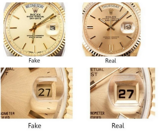 Označení na replice a originálních hodinkách